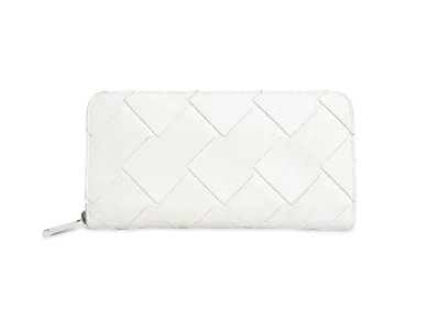 Bottega Veneta Intrecciato Calfskin Zip Around Wallet "White"