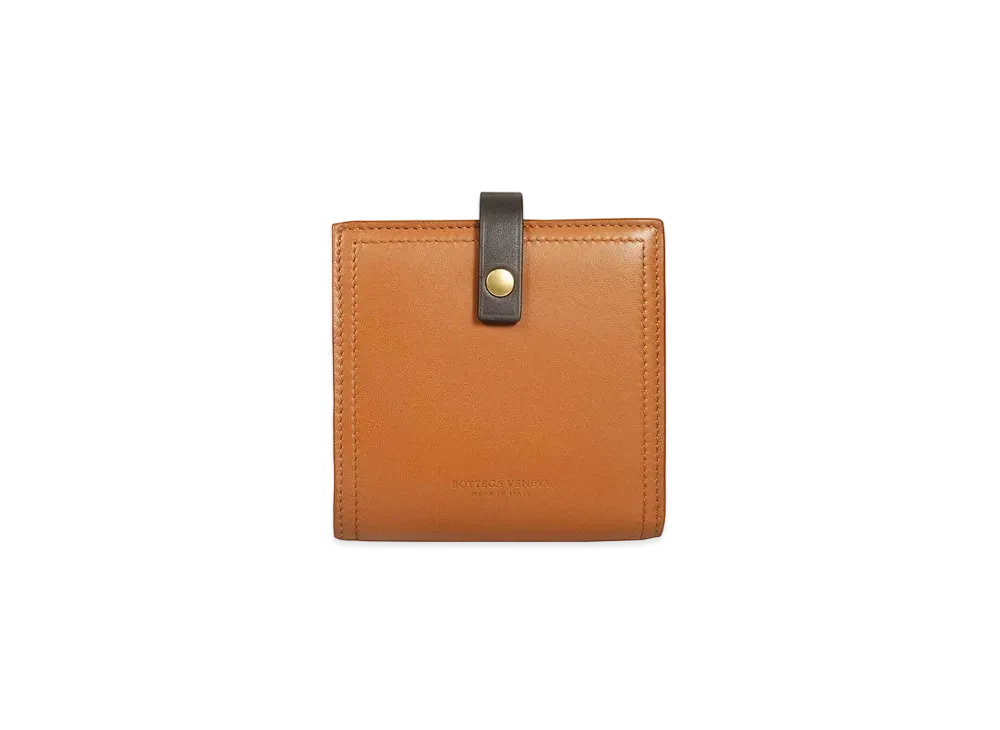 Bottega Veneta Lambskin Calfskin Bi-fold Compact Wallet "Wood/Fondant"