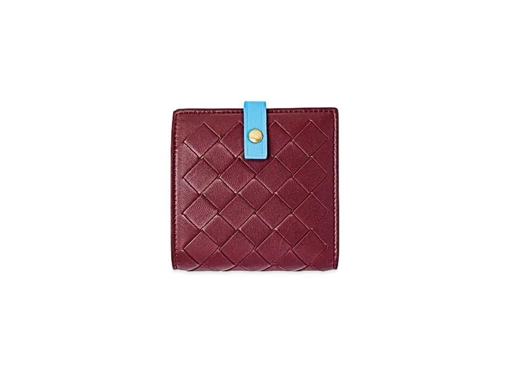 Bottega Veneta Intrecciato Lambskin Calfskin Bi-fold Compact Wallet "Bordeaux"