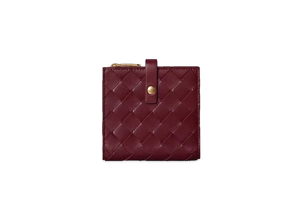 Bottega Veneta Intrecciato Calfskin Bi-fold Compact Wallet "Amaranto"