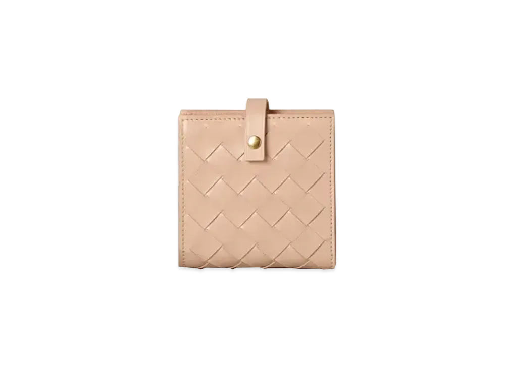 Bottega Veneta Intrecciato Calfskin Bi-fold Compact Wallet "Nude"
