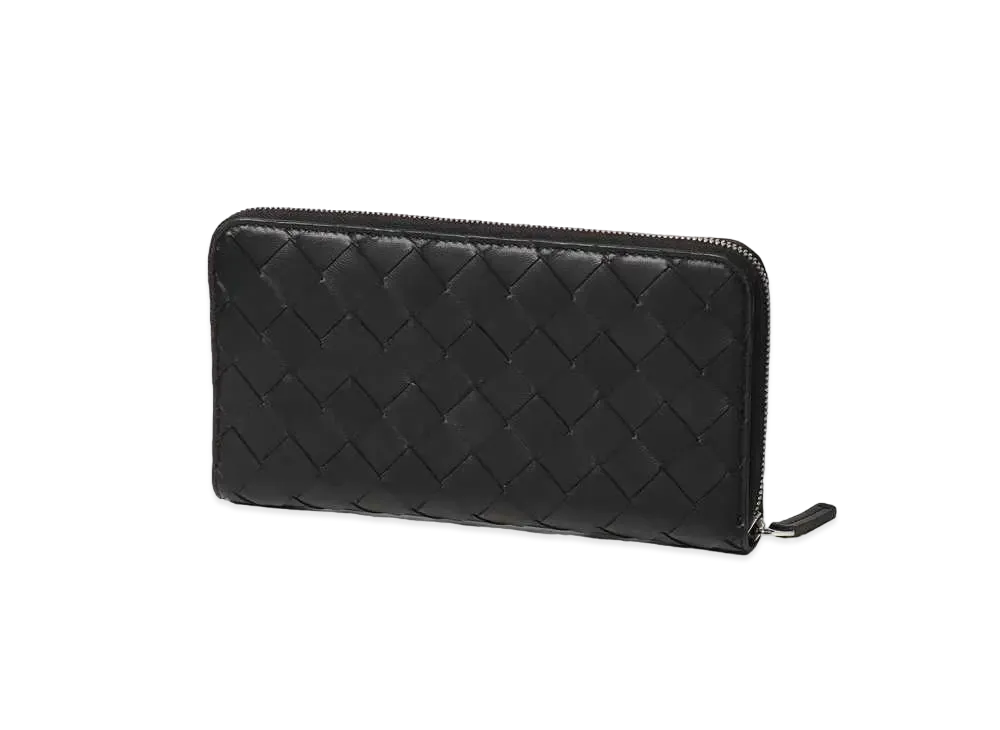 Bottega Veneta Intrecciato Lambskin Calfskin Zip Around Wallet "Black/Green"