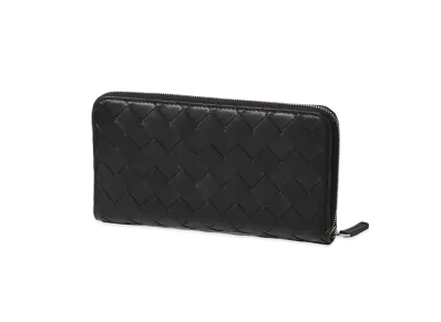 Bottega Veneta Intrecciato Lambskin Calfskin Zip Around Wallet "Black/Green"