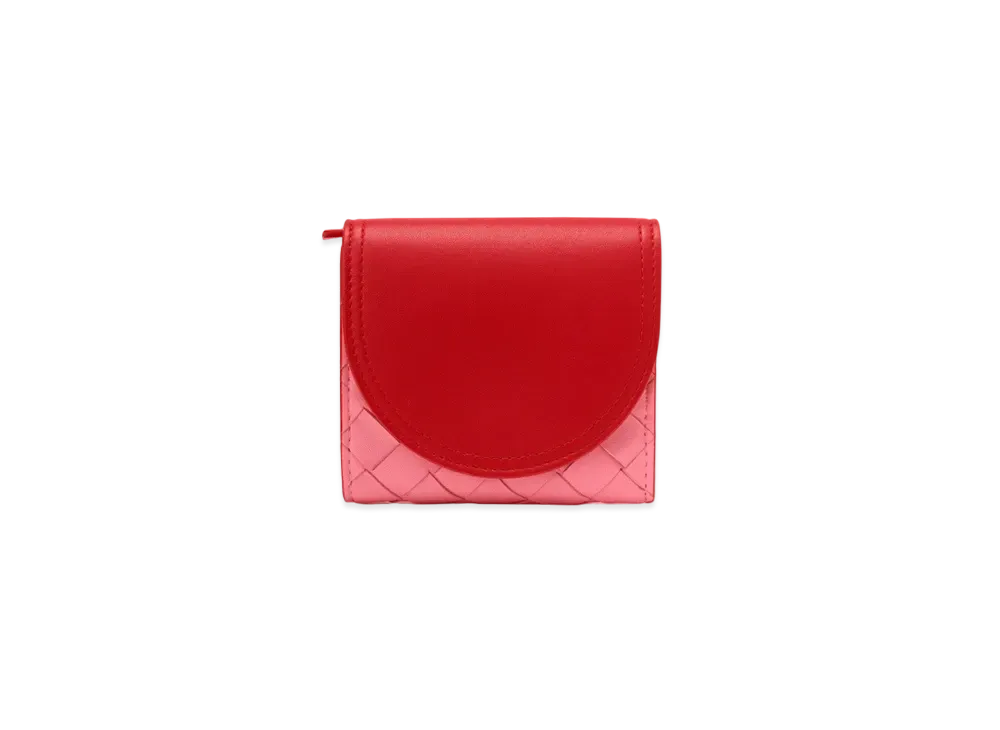 Bottega Veneta Intrecciato Lambskin Round Flap Mini Wallet "Red/Pink"