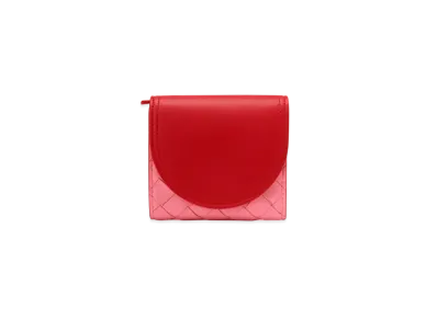 Bottega Veneta Intrecciato Lambskin Round Flap Mini Wallet "Red/Pink"