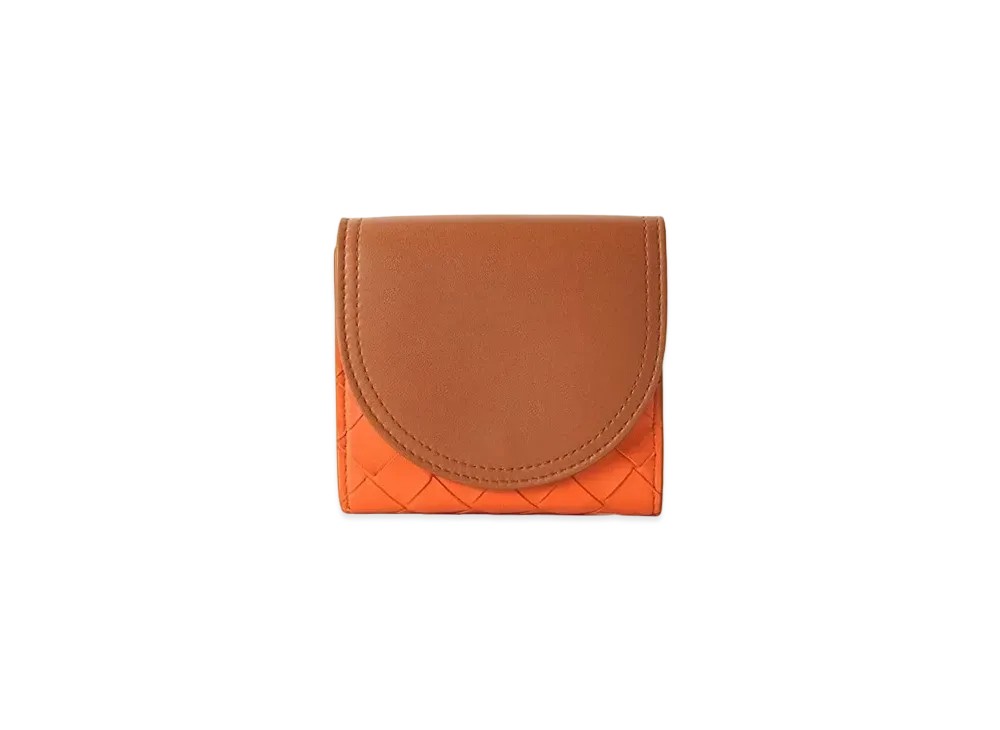 Bottega Veneta Intrecciato Lambskin Round Flap Mini Wallet "Brown/Orange"