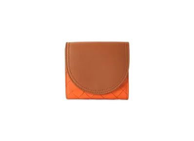 Bottega Veneta Intrecciato Lambskin Round Flap Mini Wallet "Brown/Orange"
