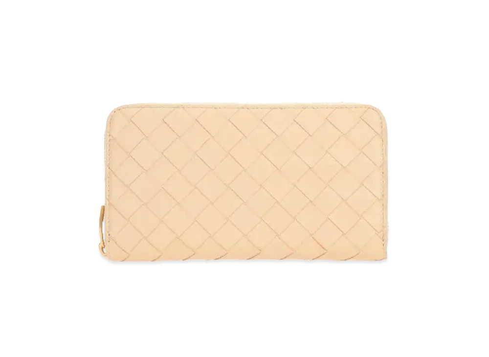 Bottega Veneta Intrecciato Lambskin Calfskin Zip Around Wallet "Nude"