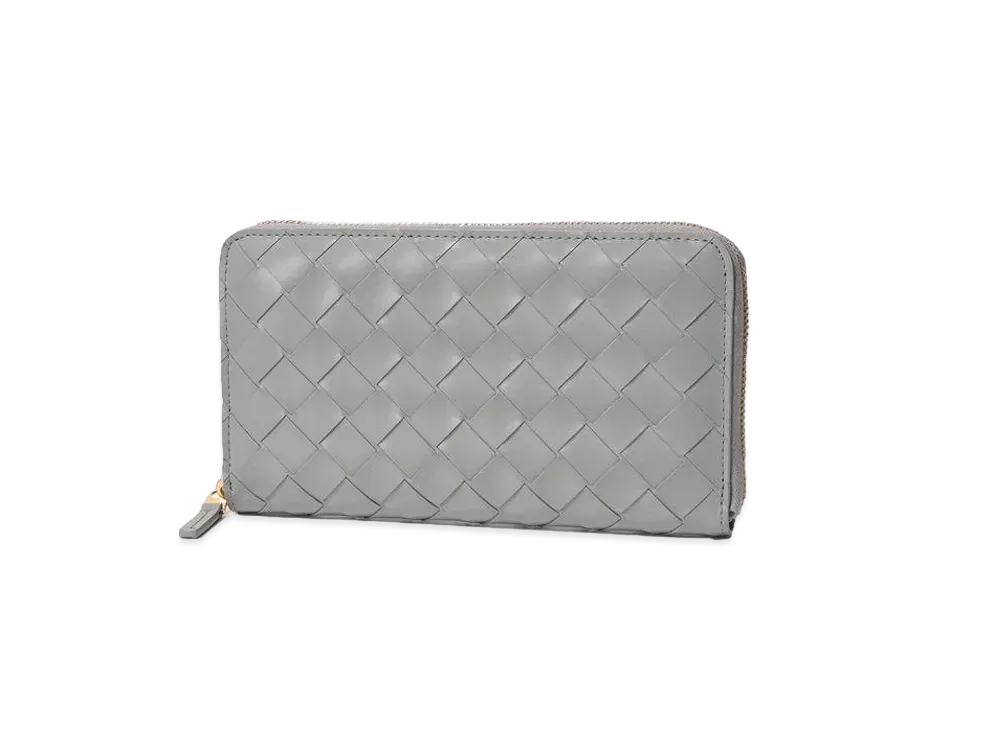 Bottega Veneta Intrecciato Calfskin Zip Around Wallet "Concrete"