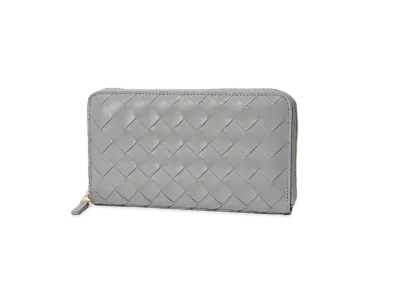 Bottega Veneta Intrecciato Calfskin Zip Around Wallet "Concrete"