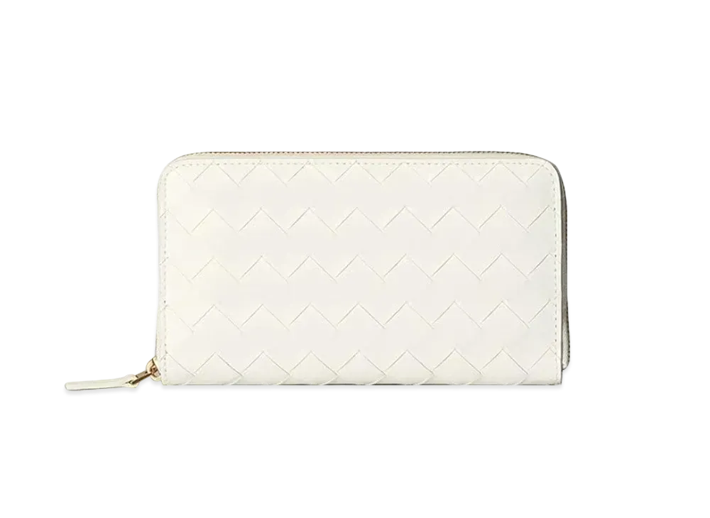 Bottega Veneta Intrecciato Calfskin Zip Around Wallet "White"