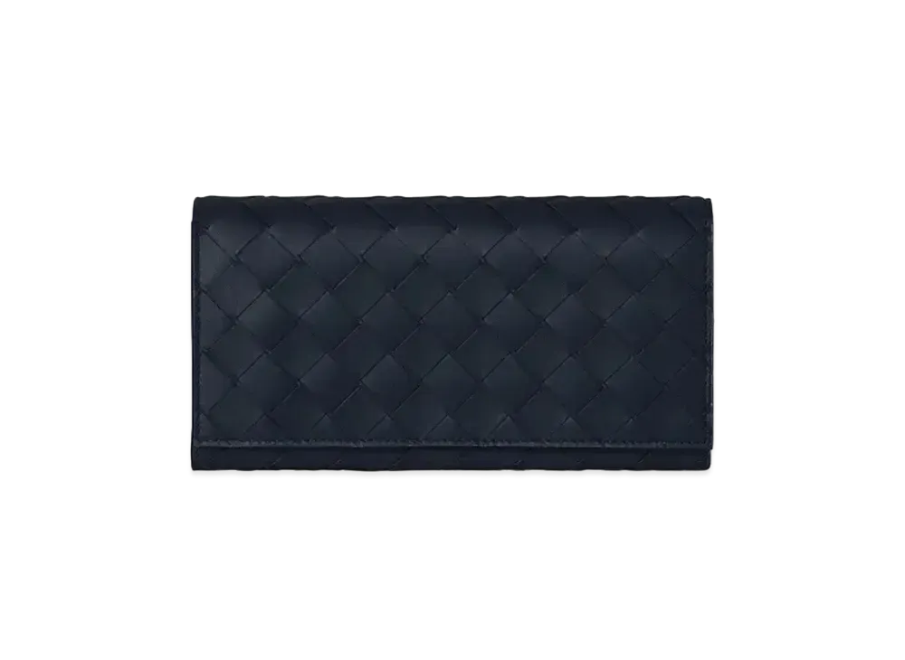 Bottega Veneta Intrecciato Calfskin Bi-fold Wallet "Midnight Blue"