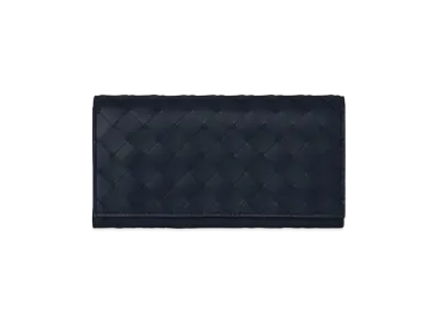 Bottega Veneta Intrecciato Calfskin Bi-fold Wallet "Midnight Blue"