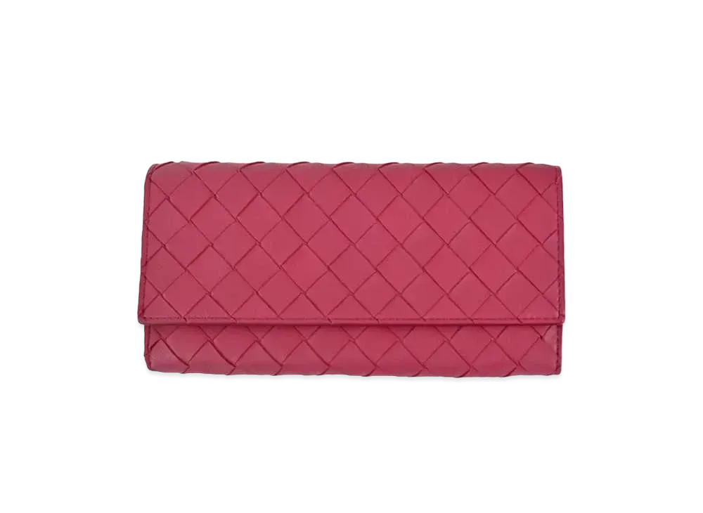 Bottega Veneta Intrecciato Calfskin Flap Long Wallet "Amaranto"