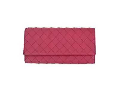 Bottega Veneta Intrecciato Calfskin Flap Long Wallet "Amaranto"