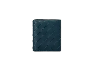 Bottega Veneta Intrecciato Lambskin Calfskin Bi-fold Compact Wallet "Deep Blue"