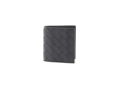 Bottega Veneta Intrecciato Calfskin Bi-fold Compact Wallet "Black/Papaya"