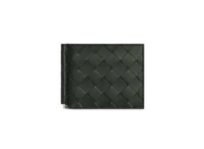 Bottega Veneta Intrecciato Calfskin Bi-fold Wallet With Money Clip "Dark Green"