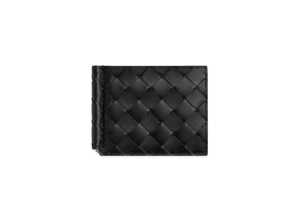 Bottega Veneta Intrecciato Calfskin Bi-fold Wallet With Money Clip "Black/Redstone"