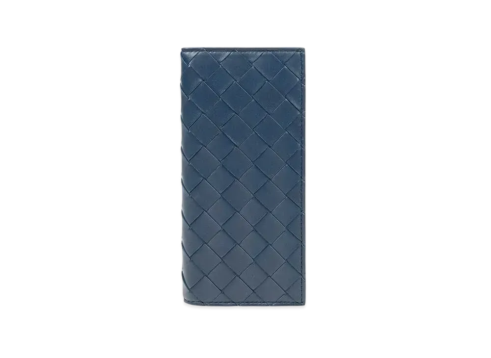 Bottega Veneta Intrecciato Lambskin Calfskin Bi-fold Wallet "Deep Blue"