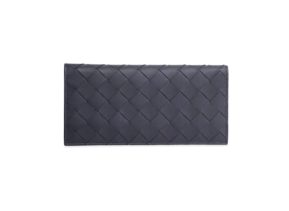 Bottega Veneta Intrecciato Calfskin Bi-fold Wallet "Midnight Blue"
