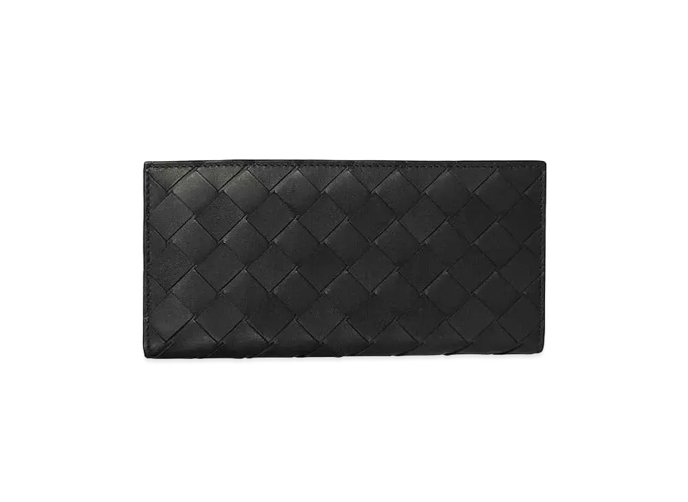 Bottega Veneta Intrecciato Calfskin Bi-fold Wallet "Black/Blue"