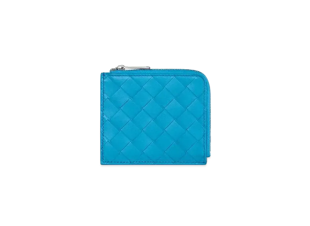 Bottega Veneta Intrecciato Calfskin Zip Compact Wallet "Sky Blue"