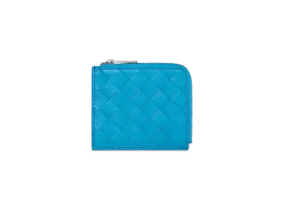 Bottega Veneta Intrecciato Calfskin Zip Compact Wallet "Sky Blue"