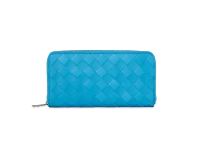 Bottega Veneta Intrecciato Calfskin Zip Around Wallet "Sky Blue"
