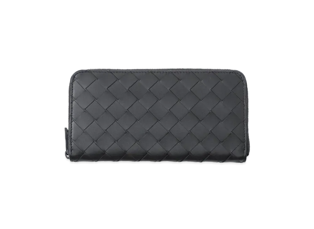 Bottega Veneta Intrecciato Calfskin Zip Around Wallet "Black/Light Graphite"