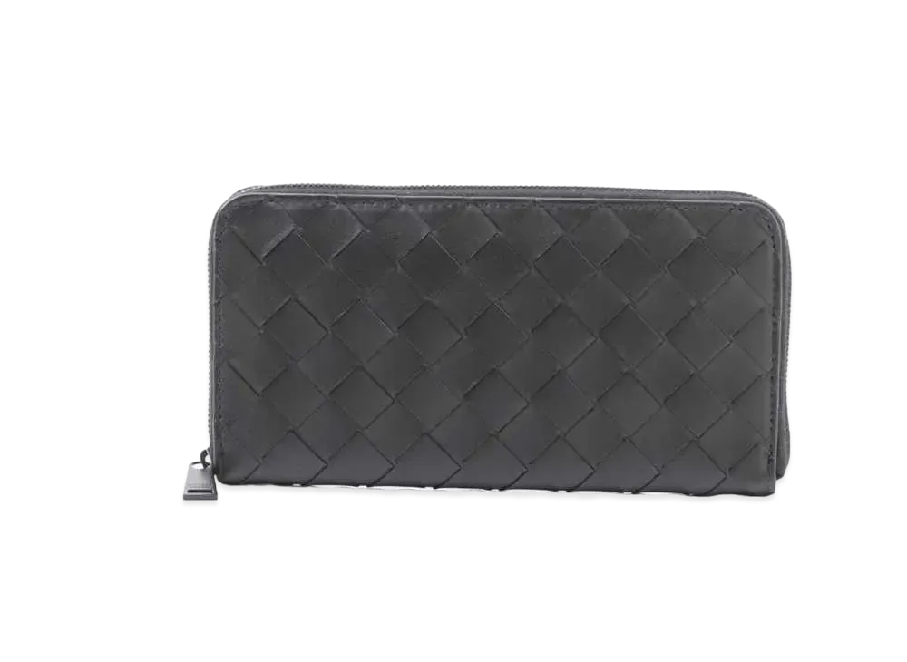 Bottega Veneta Intrecciato Calfskin Zip Around Wallet "Black/Blue"