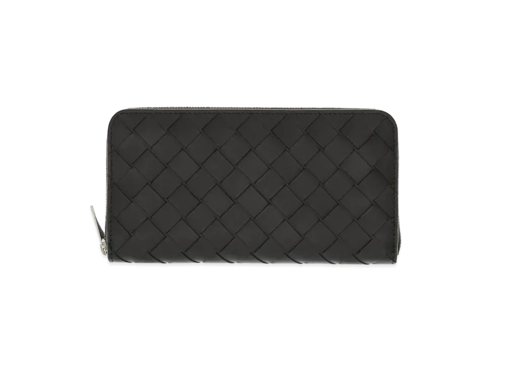 Bottega Veneta Intrecciato Calfskin Zip Around Wallet "Black/Papaya"
