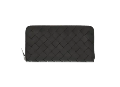 Bottega Veneta Intrecciato Calfskin Zip Around Wallet "Black/Papaya"