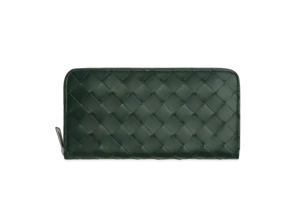 Bottega Veneta Intrecciato Calfskin Zip Around Wallet "Inkwell/Pale Blue"