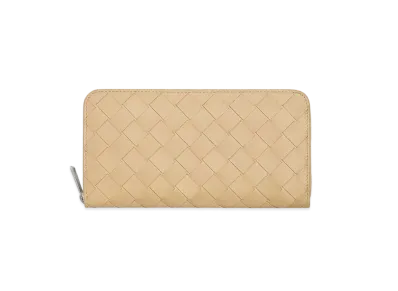 Bottega Veneta Intrecciato Calfskin Zip Around Wallet "Porridge"