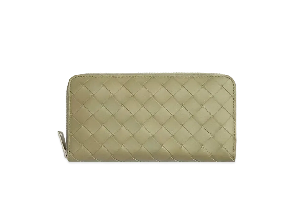 Bottega Veneta Intrecciato Calfskin Zip Around Wallet "Travertine/Parakeet"