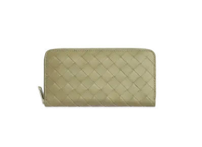 Bottega Veneta Intrecciato Calfskin Zip Around Wallet "Travertine/Parakeet"