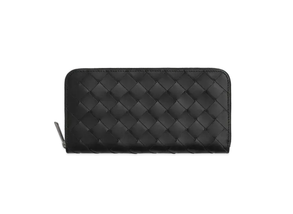 Bottega Veneta Intrecciato Calfskin Zip Around Wallet "Black/Redstone"