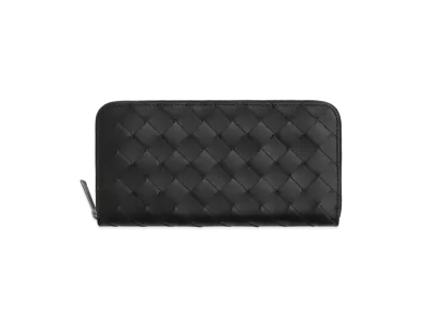 Bottega Veneta Intrecciato Calfskin Zip Around Wallet "Black/Redstone"