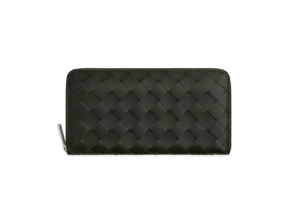 Bottega Veneta Intrecciato Calfskin Zip Around Wallet "Black/Parakeet"