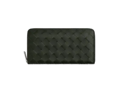 Bottega Veneta Intrecciato Calfskin Zip Around Wallet "Black/Parakeet"