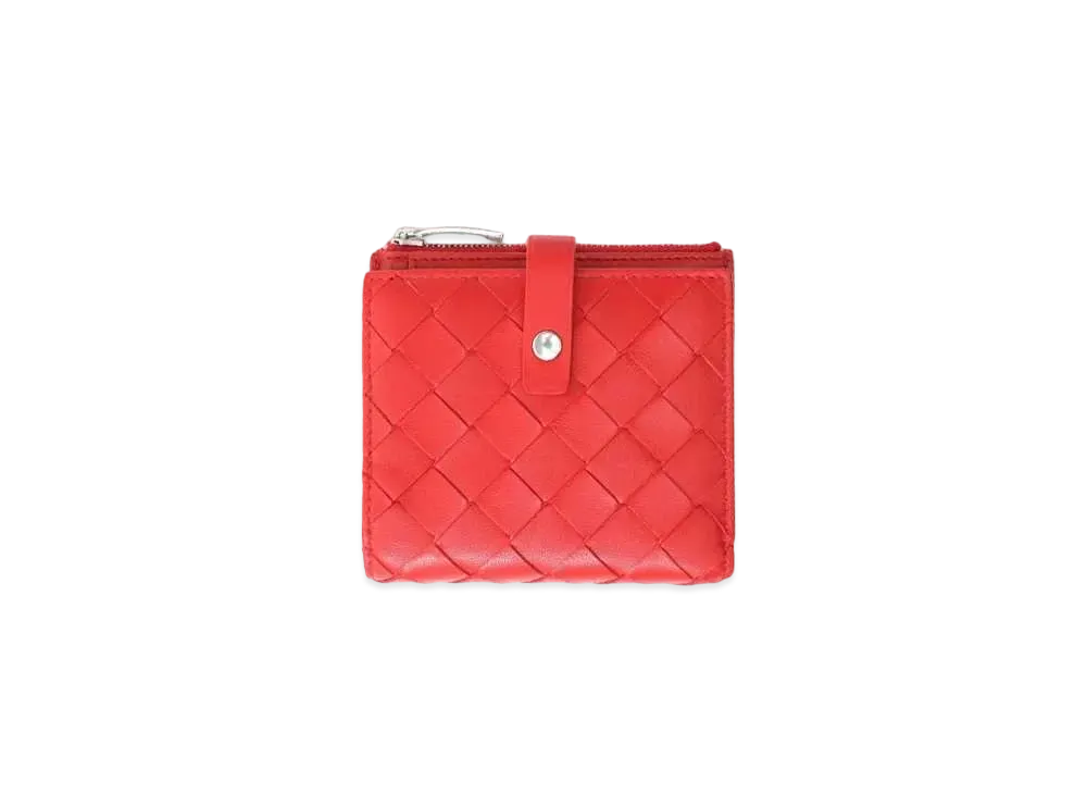 Bottega Veneta Intrecciato Lambskin Calfskin Compact Wallet With Coin Purse "Bright Red"