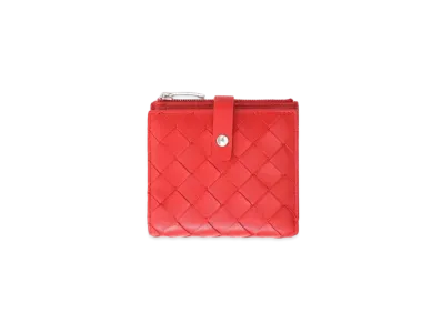 Bottega Veneta Intrecciato Lambskin Calfskin Compact Wallet With Coin Purse "Bright Red"