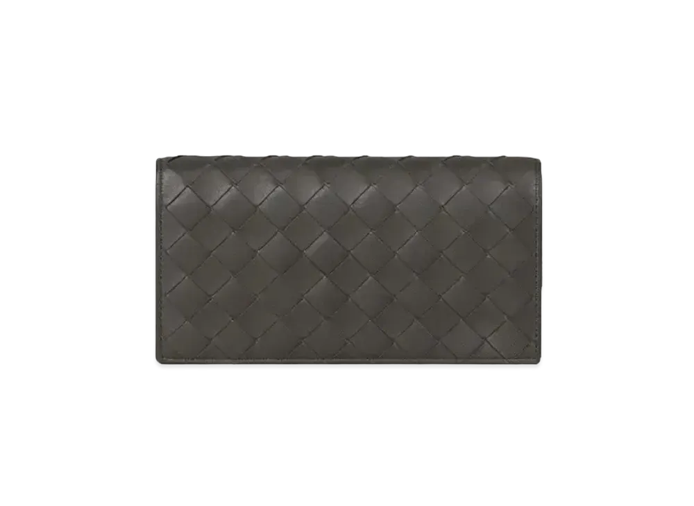 Bottega Veneta Intrecciato Lambskin Calfskin Flap Wallet "Light Graphite"