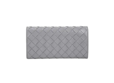 Bottega Veneta Intrecciato Lambskin Calfskin Flap Wallet "Concrete"