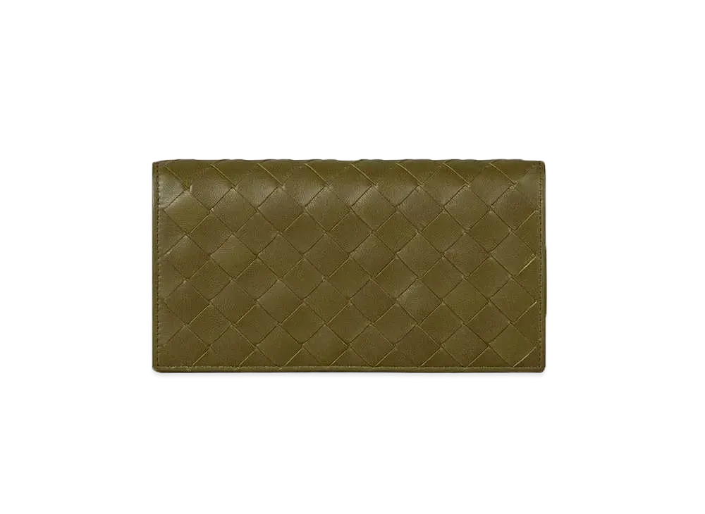 Bottega Veneta Intrecciato Lambskin Calfskin Flap Wallet "Olive Green"