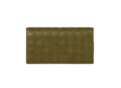 Bottega Veneta Intrecciato Lambskin Calfskin Flap Wallet "Olive Green"