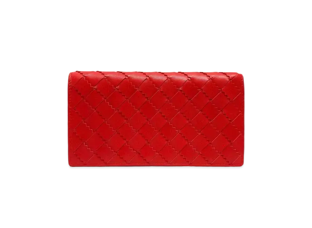 Bottega Veneta Intrecciato Lambskin Calfskin Flap Wallet "Red"