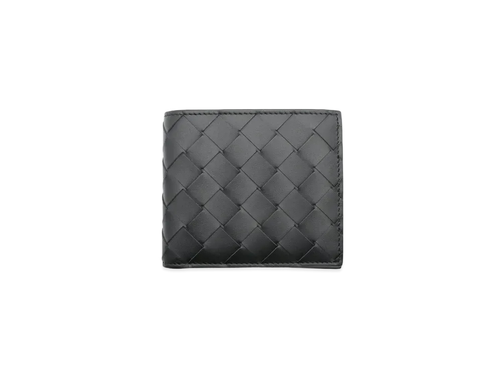 Bottega Veneta Intrecciato Calfskin Bi-fold Wallet "Black/Blue"