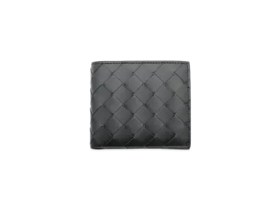 Bottega Veneta Intrecciato Calfskin Bi-fold Wallet "Black/Blue"